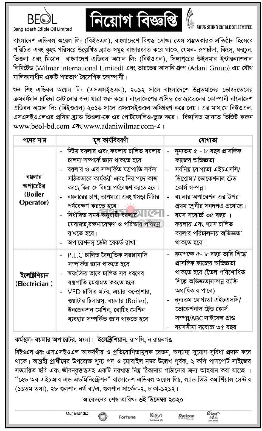 Technical job in Bangladesh Edible Oil Limited (BEOL)